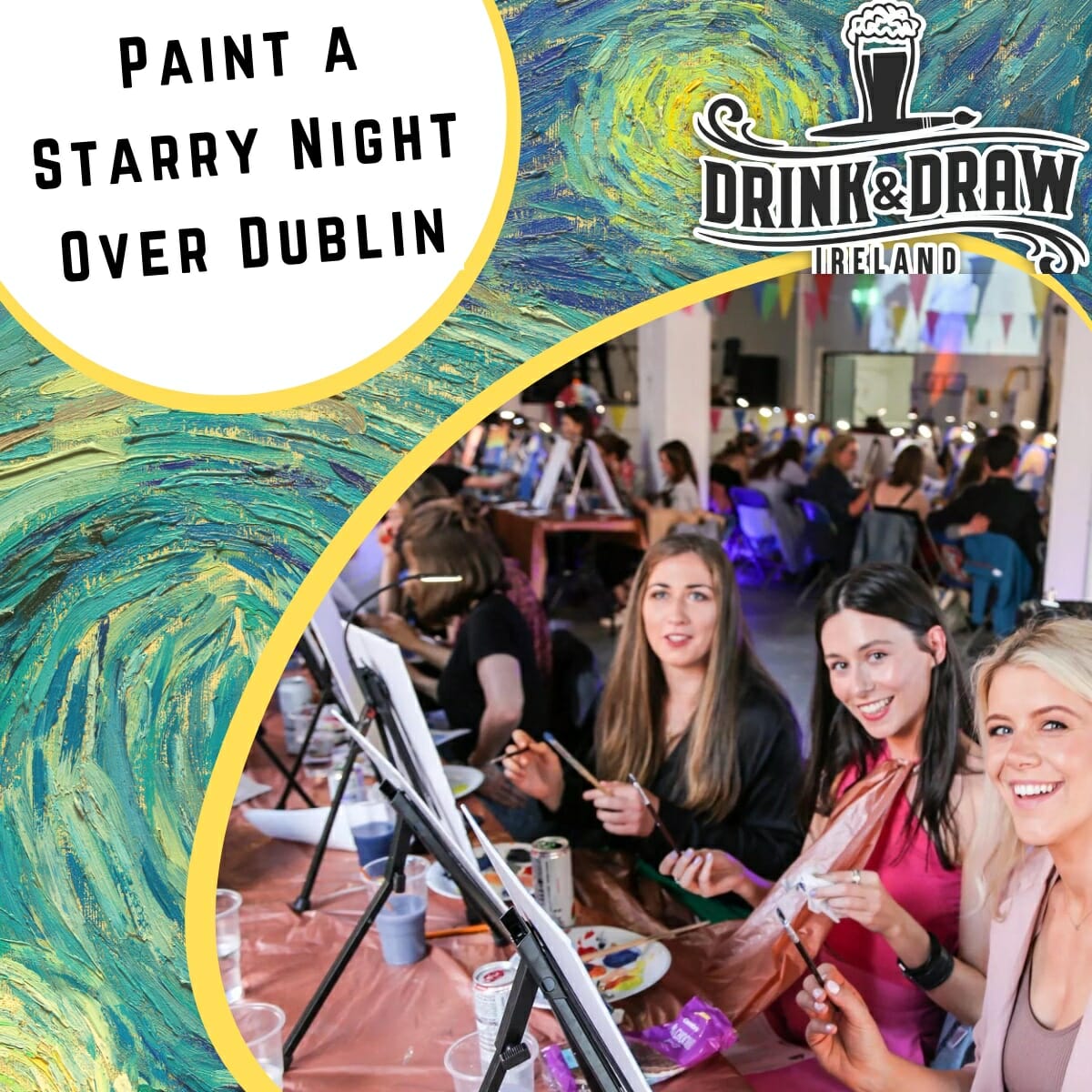 Christmas Drink and Draw event poster Starry Night